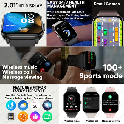 New Watch 5 Sports Smart Watch Men Women 2.01" AMOLED Screen Fitness Tracker Heart Rate ECG Waterproof GPS Track Call Smartwatch