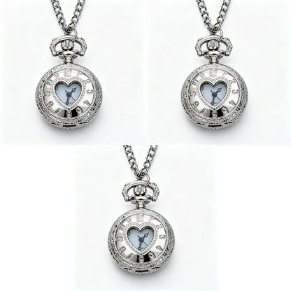 Retro Charm Neutral Small Hollow Heart Carving Quartz Steampunk Pocket Watch Men's and Women's Necklace Pendant Gift