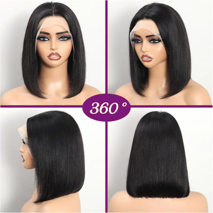 220% Density Straight 13x4 Lace Frontal Short Bob Wigs 100% Human Hair 4x4 Lace Closure Wig Virgin Bob Wigs #1B Natural Black