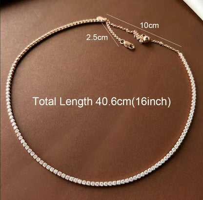 COSYA 2mm Moissanite Tennis Necklace for Women 100% S925 Silver 18K Rose Gold Plated Sparkling Choker Chain Fine Party Jewelry