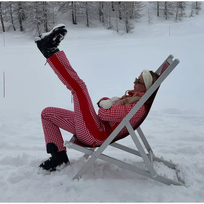 Thicken Print Cotton Jumpsuits Women High Neck Long Sleeves Zipper Belts Warm Ski Wears Female 2026 Winter New Chic Ski Jumpsuit