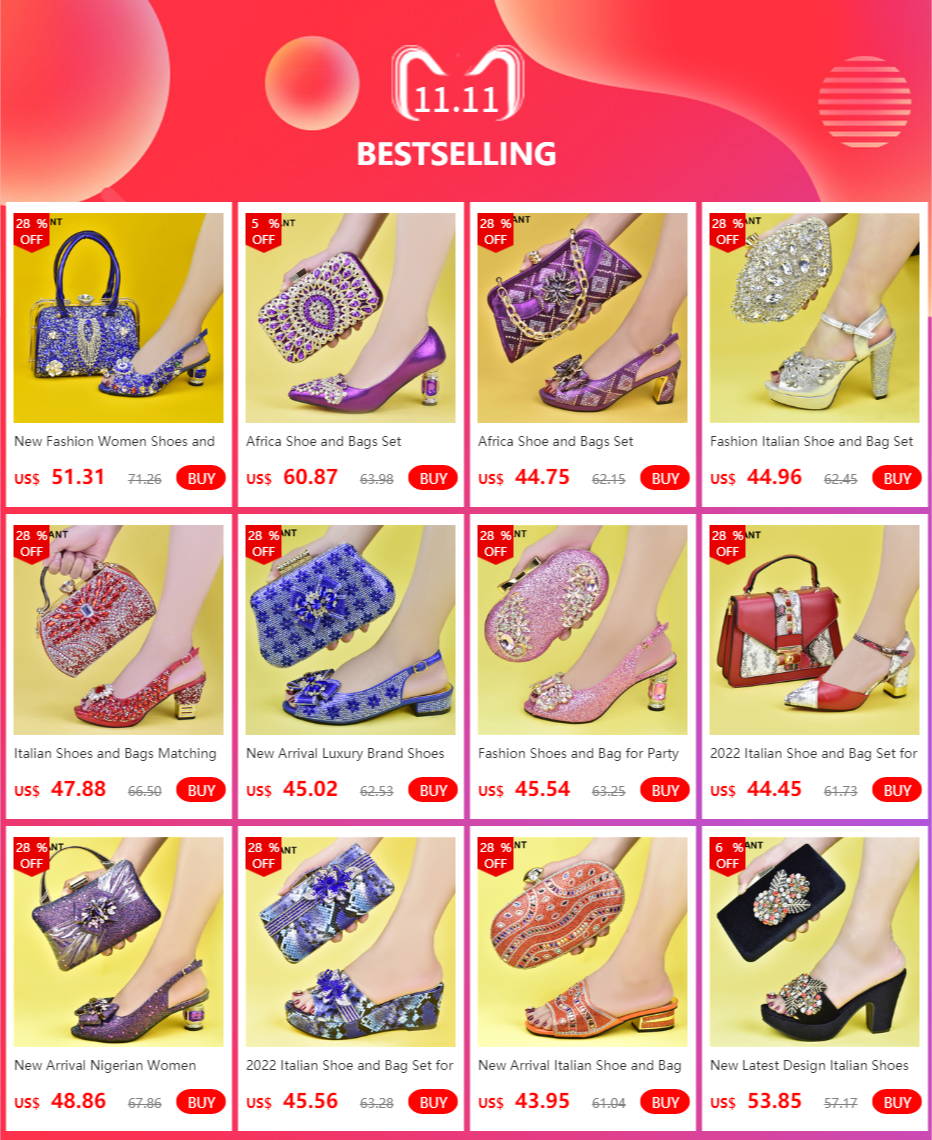 Italian Women Wedding Shoes and Bag Set Decorated with Rhinestone Africa Shoe and Bag Set Plus Size Heels 43 Wedding Shoes Bride
