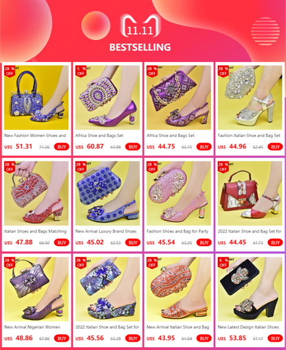 Italian Women Wedding Shoes and Bag Set Decorated with Rhinestone Africa Shoe and Bag Set Plus Size Heels 43 Wedding Shoes Bride