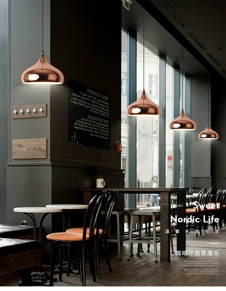Nordic Rose Gold Pendant Lights Plated Metal Hanging Lamp Fixtures Dining Room Kitchen Island Bar Cafe Indoor Decor Lighting E27