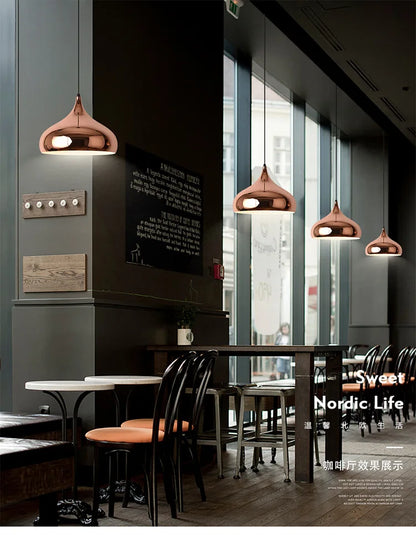 Nordic Rose Gold Pendant Lights Plated Metal Hanging Lamp Fixtures Dining Room Kitchen Island Bar Cafe Indoor Decor Lighting E27