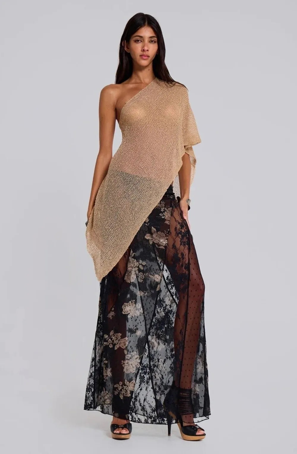 Casual Drop Shoulder Crochet Poncho Sweater Sheer Multi-wear Halter Shawl Irregular Knitted Cover-ups Vacation Outfits