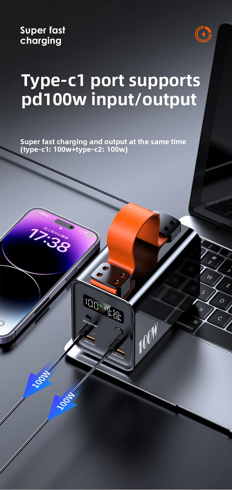 60000mAh 100W Power Bank Portable USB C PD QC DC Fast Charging Large Capacity External Battery For iPhone Samsung Xiaomi Laptop