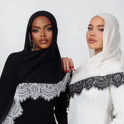 Ramadan Rayon Cotton Modal Hijab Scarf Lace L Edge Splicing Turban Breathable Shawl Cotton Plain Scarf Headscarf Women Hijabs