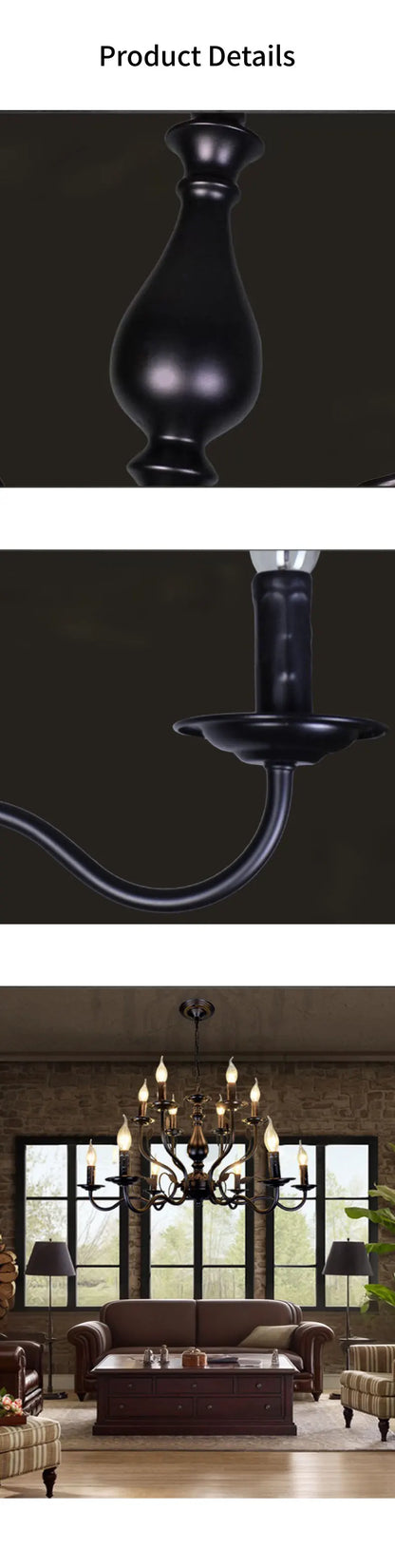 American Retro Cafe Pendant Light Dining Room Black Metal Ceiling Chandelier Industrial Candle E14 Chandelier Lighting