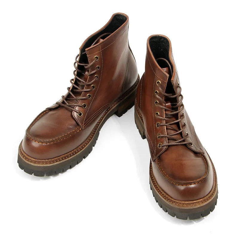 Vintage Work Boots Men's Winter High-top Leather Boots Men Mid-top Short Boots