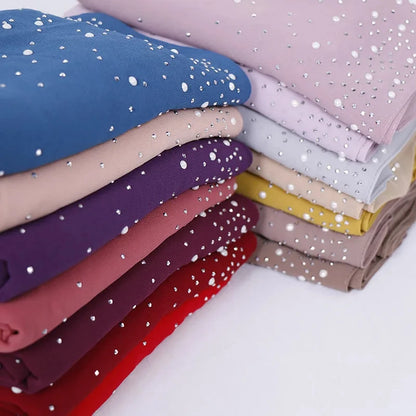 180*70CM New Plain Diamond Beads Bubble Chiffon Instant Hijab Shawls Solid Thick Head Wraps Foulard Sjaal Muslim Bonnet Cachecol