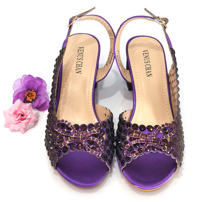 2024 New Italian Design Full Drill Elegant Wine Evening High Heels Wedding Party Shoes Matching Clutch Handbag