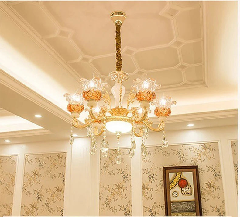 Luxury Living Room Chandelier Crystals Glass Hall Main Pendant Lamps Restaurant Bedroom French Creative Hanging Light Luminaire