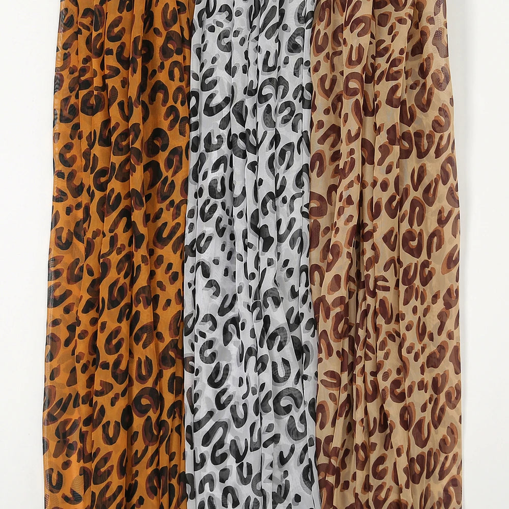 Leopard Print Chiffon Scarf Shawl Women Sunscreen Silk Scarf Turban Long Wrap Beach Travel Outdoor Accessories Trendy Headband