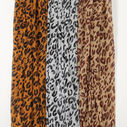 Leopard Print Chiffon Scarf Shawl Women Sunscreen Silk Scarf Turban Long Wrap Beach Travel Outdoor Accessories Trendy Headband
