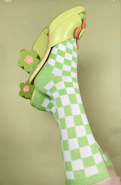 Sweet Style Round Toe Outdoor Flowers Summer Fashion Lady Slippers Strange Flower High Heels Pull On Design Large Size Shoes