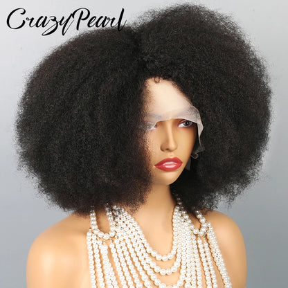 Afro Kinky Curly Wig 13X2 T Part Lace Front Wigs 200% Density Human Hair Blended Kinky Curly Lace Frontal Wigs for Black Women