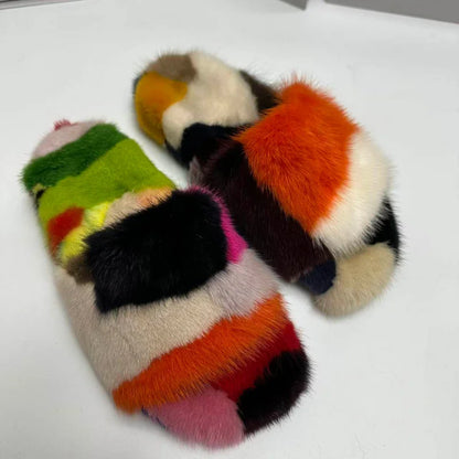 Winter Women'S Slippers Home Plush Woman Shoes Indoor Mink Fur Patchwork Color Slippers Irregular Random Seven Color Slippers
