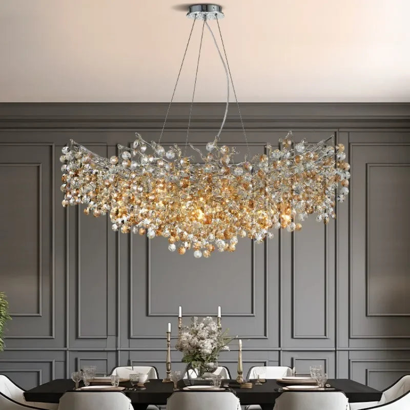 Chrome Crystal Branch Chandelier Light For Dining Living Room Kitchen Bedroom Round Crystal Ceiling Chandelier Peandant Lights