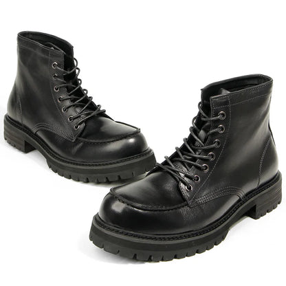 Vintage Work Boots Men's Winter High-top Leather Boots Men Mid-top Short Boots