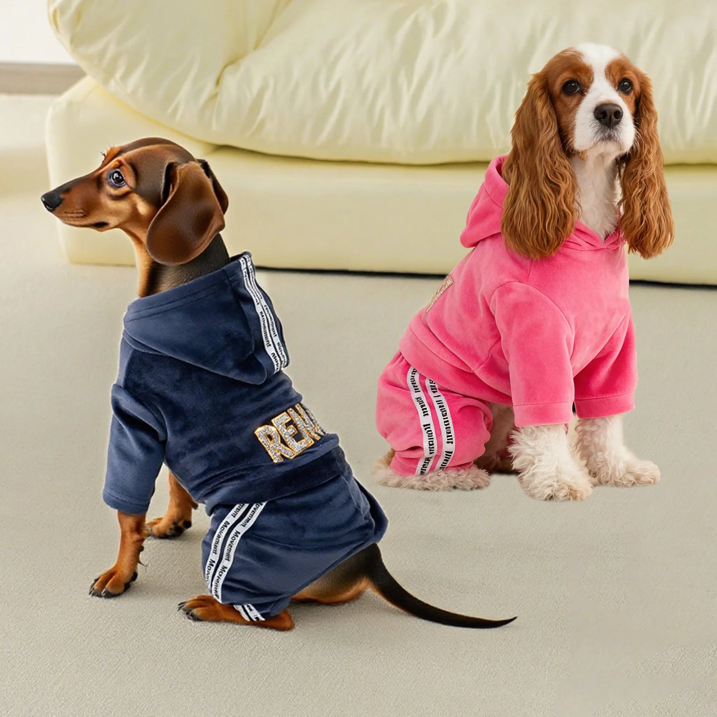 Soft Velvet Dog Jumpsuit Puppy Pajamas Onesie with Hoodie Pet Apparel Spring Autumn Cozy Dog Clothes for Small Medium Dogs