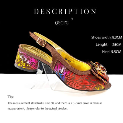 QSGFC Italian Design Color Matching Rhinestone Comfortable High Heel Shoes And Bag Fashion Style Pointed-Toe Shoes For Women