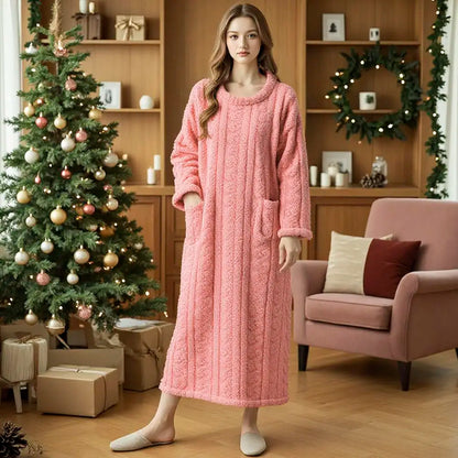 Women's Fuzzy Fleece Nightgown Winter Warm Cozy Plush Pajamas Casual Long Sleeve Crewneck Sleepwear Pullover Flannel Night Dress