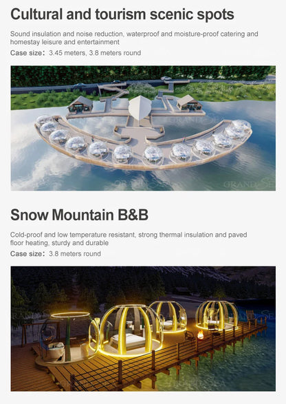Portable Geodesic Bubble Dome, Transparent Polycarbonate Glamping Tent, Luxury Igloo Shelter for Outdoor Camping Garden Family