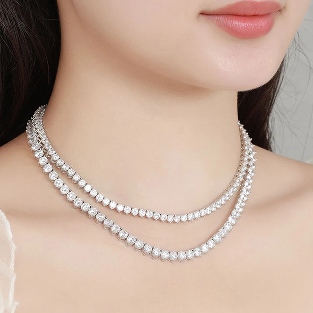Serenity Three-claw D Color Moissanite Tennis Necklace For Women Man 100% S925 Sterling Silver Sparkling Lab Diamond Neck Chain