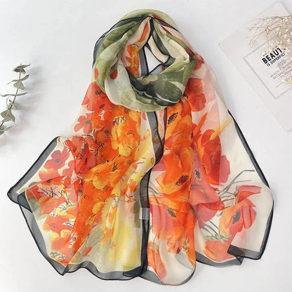 Floral Chiffon Scarf for Women - 160x50cm Silky Georgette, Lightweight  Summer Beach Wrap & Sun Protective Hijab