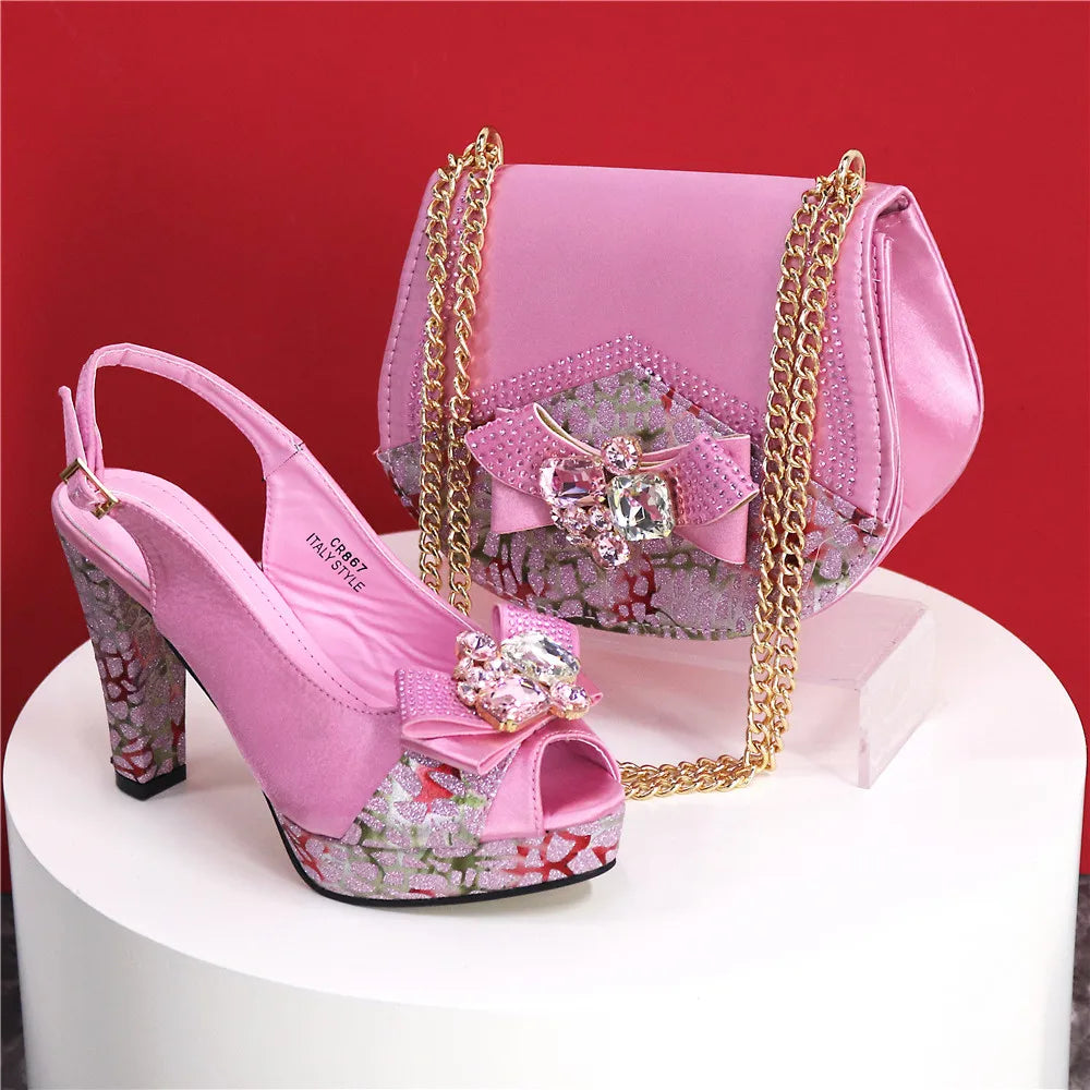 African Fashion Evening Shoes and Bag Italian Design Women's Shoes New Style High Heels Comfortable Women's Shoes and Bags