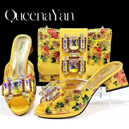 Queena Yan Luxe Design Peep-Toe Heels & Three-Dimensional Bag Set Nigerian Party Shoes and Bag – Perfect for Elegant Events