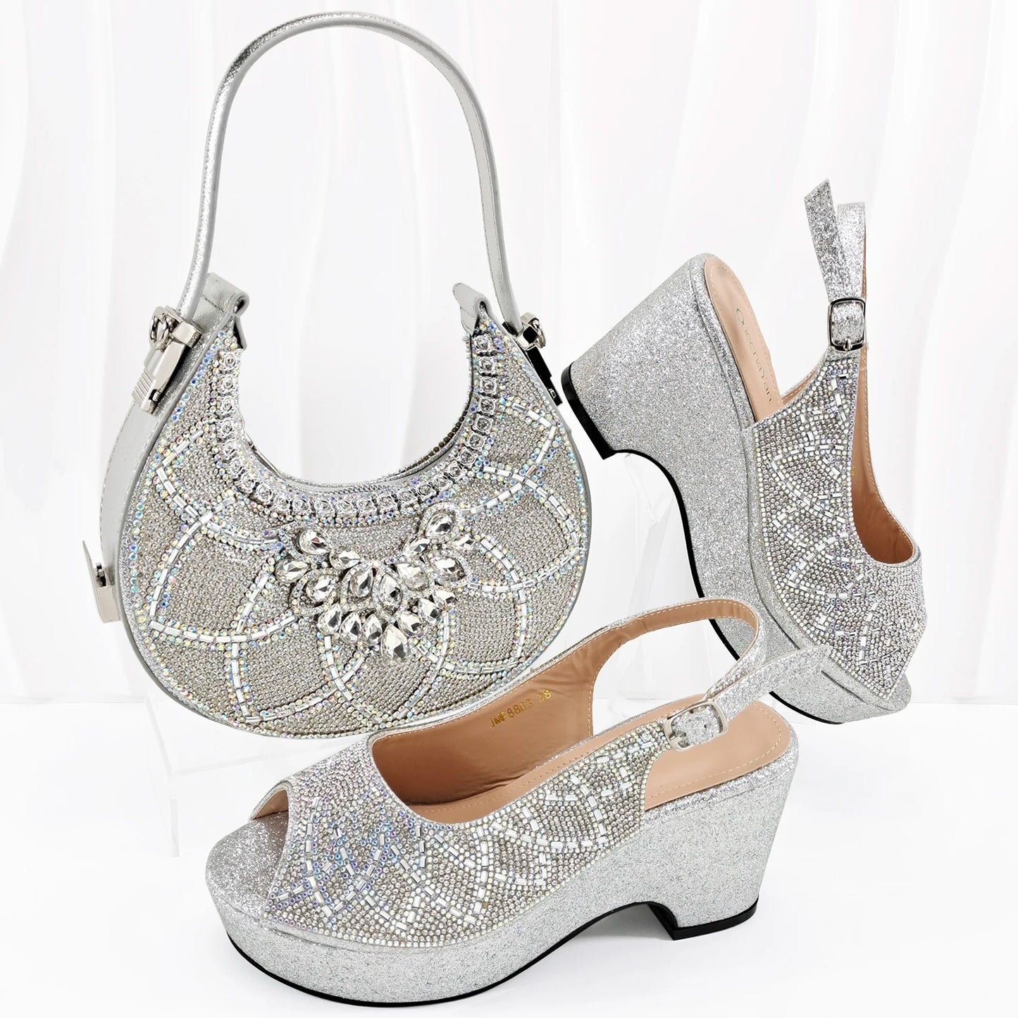Doershow Italian Shoe and Bag Set New 2024 Women Shoes and Bag Set In Italy gold Italian Shoes with Matching Bag BNM1-6