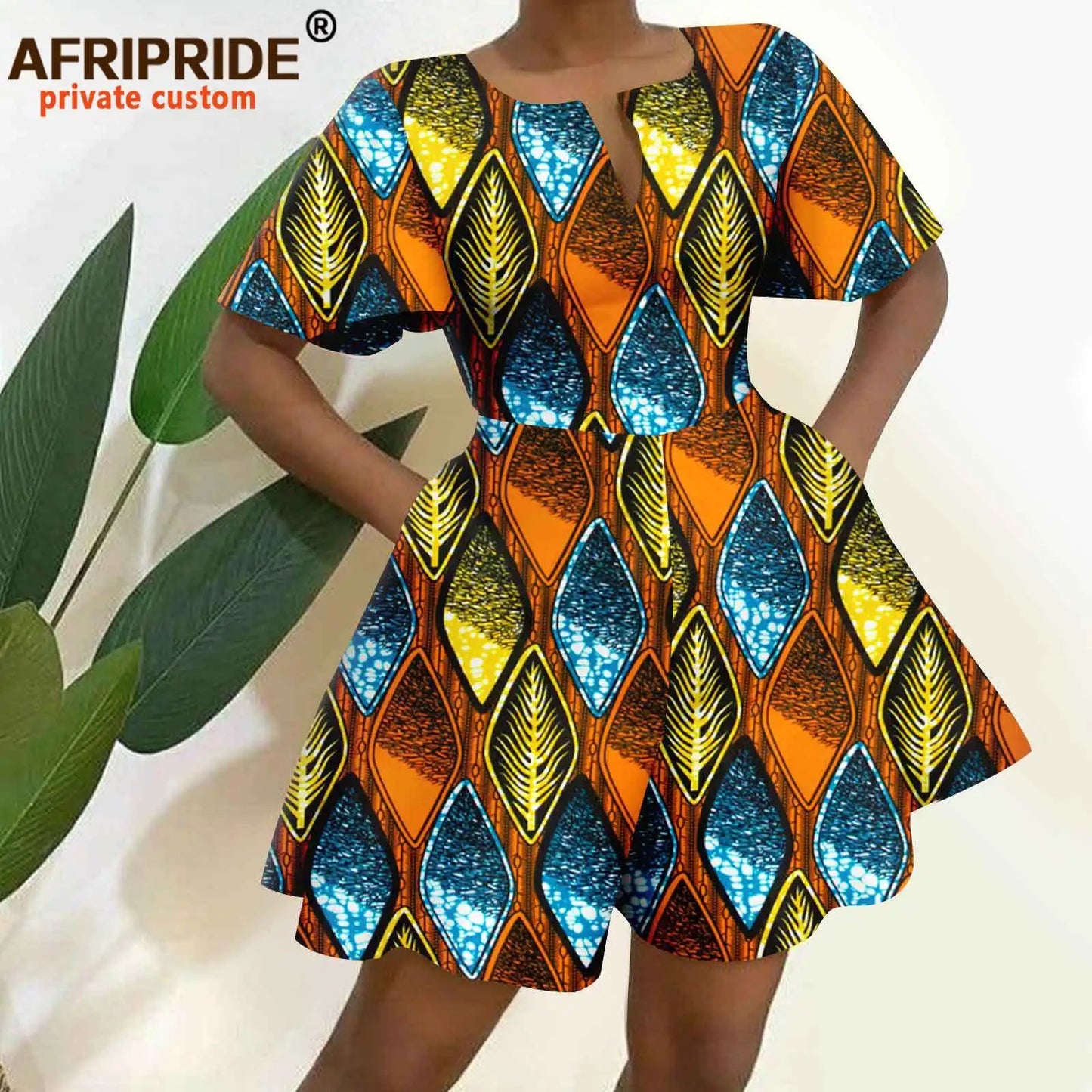 2026 African Clothes for Women Short Sleeve High Waist Print Jumpsuit Casual Cotton Summer Outfits Rompers Playsuits A2329001