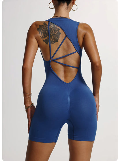 Seamless Yoga Jumpsuit Backless Romper Criss Cross Bodysuit Women Scrunch Butt Lift Workout Gym Fitness Clothing One Piece