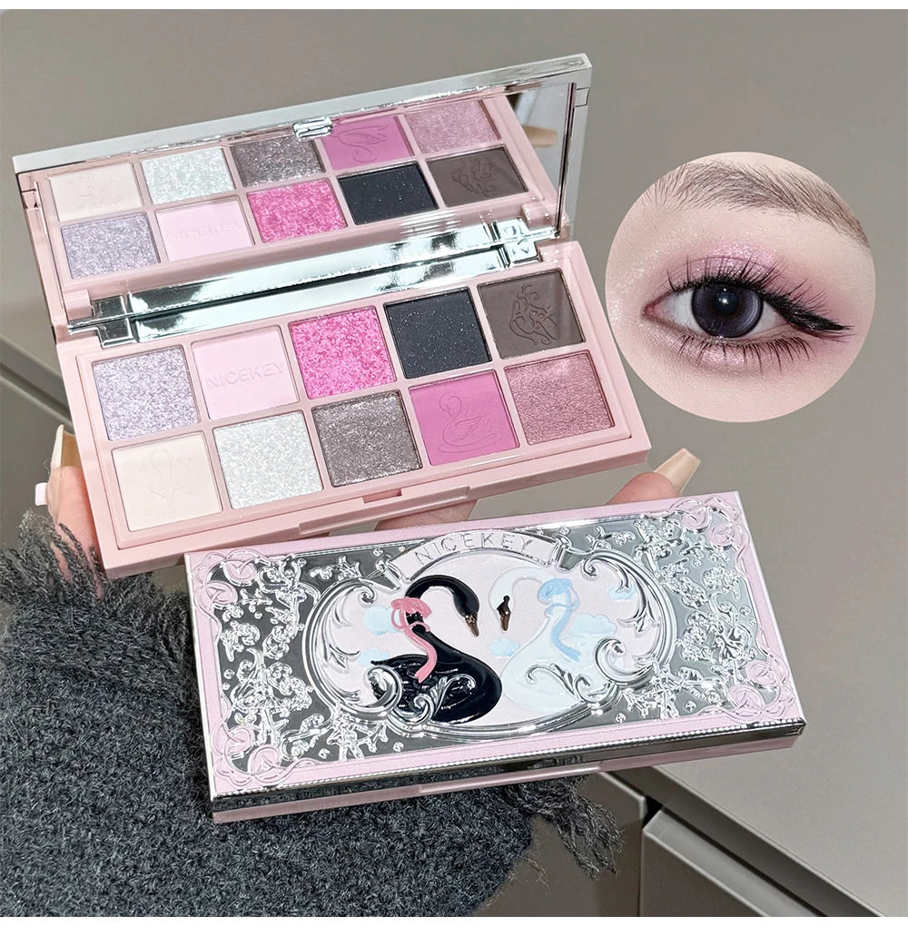 NICEKEY Makeup Kit Include 4 Matte Lipgloss,1 Face Blusher,1 Pressed Powder,1 Eyesshadow Palette,1 Contour Palette With Necklace