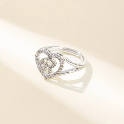 White Zircon 26 Letters A-Z Love Heart Open Adjustable Rings For Women Gold Silver Color Wedding Band Jewelry Mother's Day Gifts
