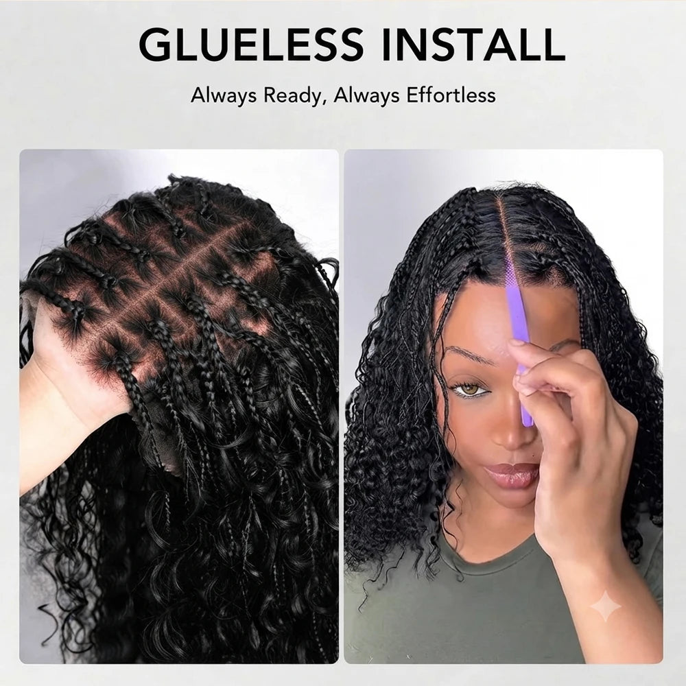 Glueless Knotless Braided Wigs Water Wave 13x6 HD Lace Human Hair Frontal Wigs Pull Go Gluless Wigs Human Hair With Drawstring