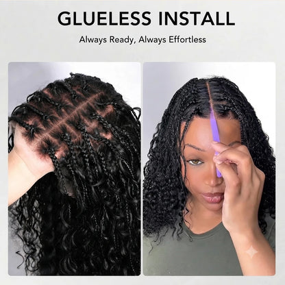 Glueless Knotless Braided Wigs Water Wave 13x6 HD Lace Human Hair Frontal Wigs Pull Go Gluless Wigs Human Hair With Drawstring
