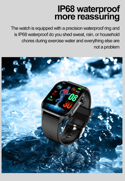 ET580 Smart Watch Men 2.04inch AMOLED Large Screen Bluetooth Call ECG Blood Pressure Oxygen Health Monitor SOS Smartwatch