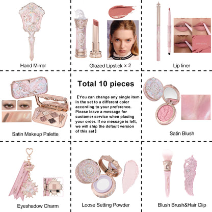 Flower Knows Knight Unicorn Makeup Set Eyeshadow Blush Lipstick Loose Powder Long Lasting Fantasy Princess Beauty Kit Cosmetics