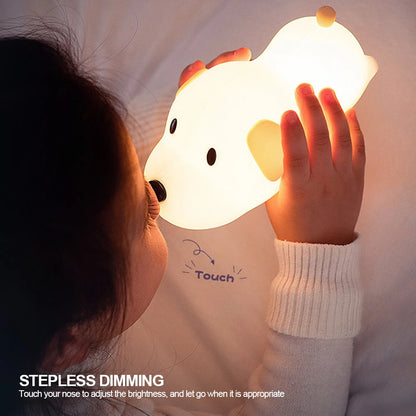 USB Rechargeable Bedside Mood Light Puppy Lamp Silicone Dog LED Night Lights Touch Sensor Colors  for Children Baby Toy Gift