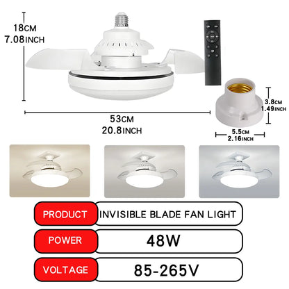 Three-Color Dimming LED E27 Ceiling Fan Lights with Remote Control Silent Dimmable Invisible Fan Light for Living Room Bedroom