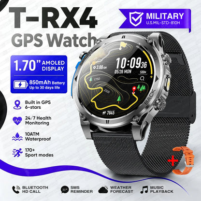 2026 New Military T-RX4 Ultra GPS Smart Watch Men 10ATM Waterproof Compass Flashlight Bluetooth Call Sports tracker Smartwatch