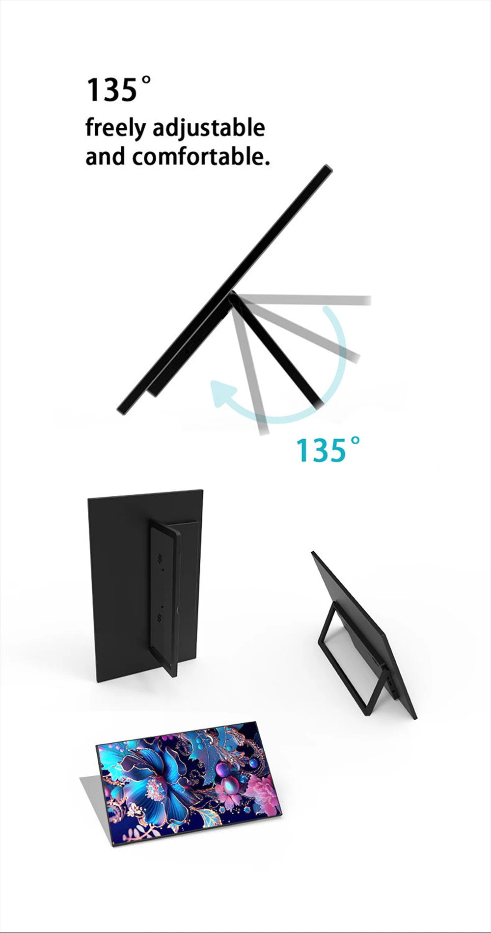 SIBOLAN 23.8" 4K Portable Monitor UHD 3840*2160 100%sRGB External Gaming Screen USB C LS Stand VESA for Mini PC Laptop MAC