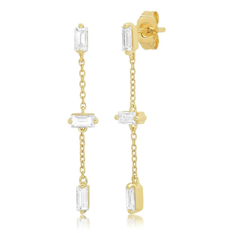 925 Sterling Silver Needle Long Chain Stud Earrings For Women Exquisite Zircon Geometric Tassel Pendant Earrings Luxury Jewelry