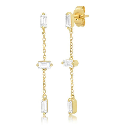 925 Sterling Silver Needle Long Chain Stud Earrings For Women Exquisite Zircon Geometric Tassel Pendant Earrings Luxury Jewelry