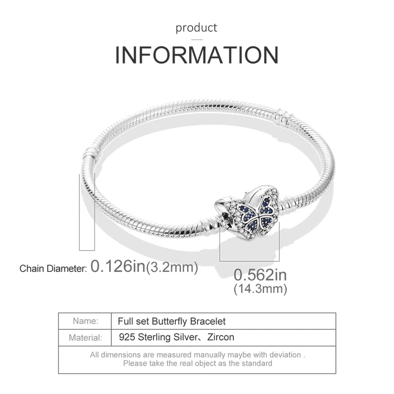 925 Sterling Silver Heart Love Snake Chain Bracelet Infinite Knot Butterfly For Women Fit Original Charms Beads Jewelry Gift