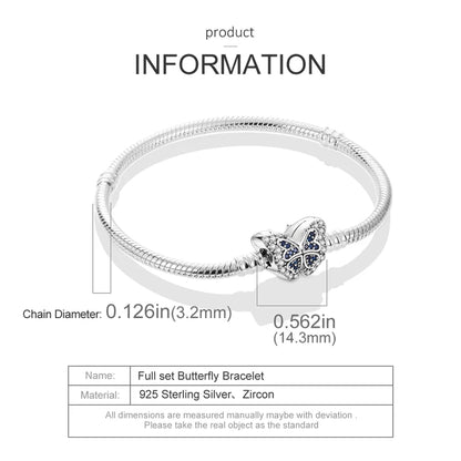 925 Sterling Silver Heart Love Snake Chain Bracelet Infinite Knot Butterfly For Women Fit Original Charms Beads Jewelry Gift