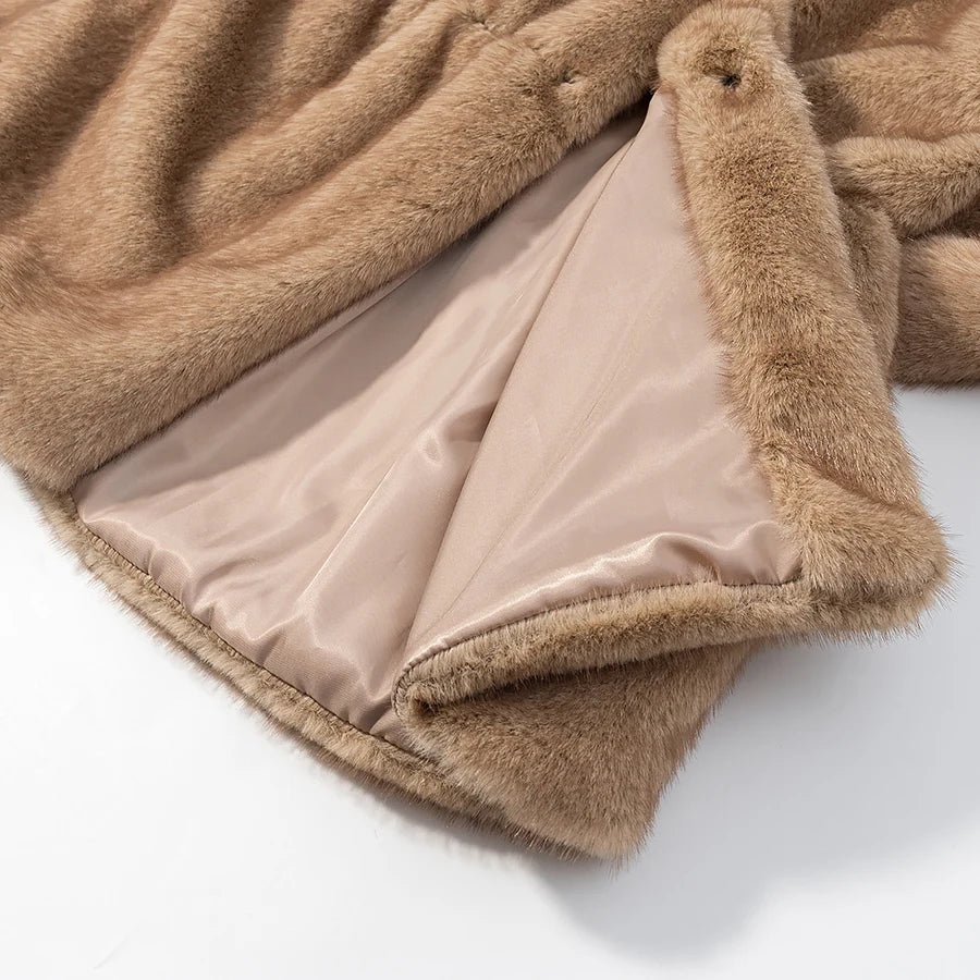 Winter Thick Sleeveless Faux Fur Jacket Women Vintage Stand Collar Waist Cinched Warm Coat Female Daily Commuting Street Outfits